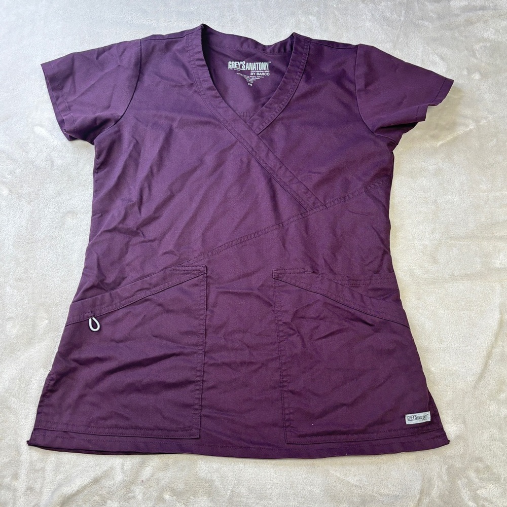 Grey's Anatomy  Women's Dark Purple Short Sleeve Scrub Top pockets v neck XS